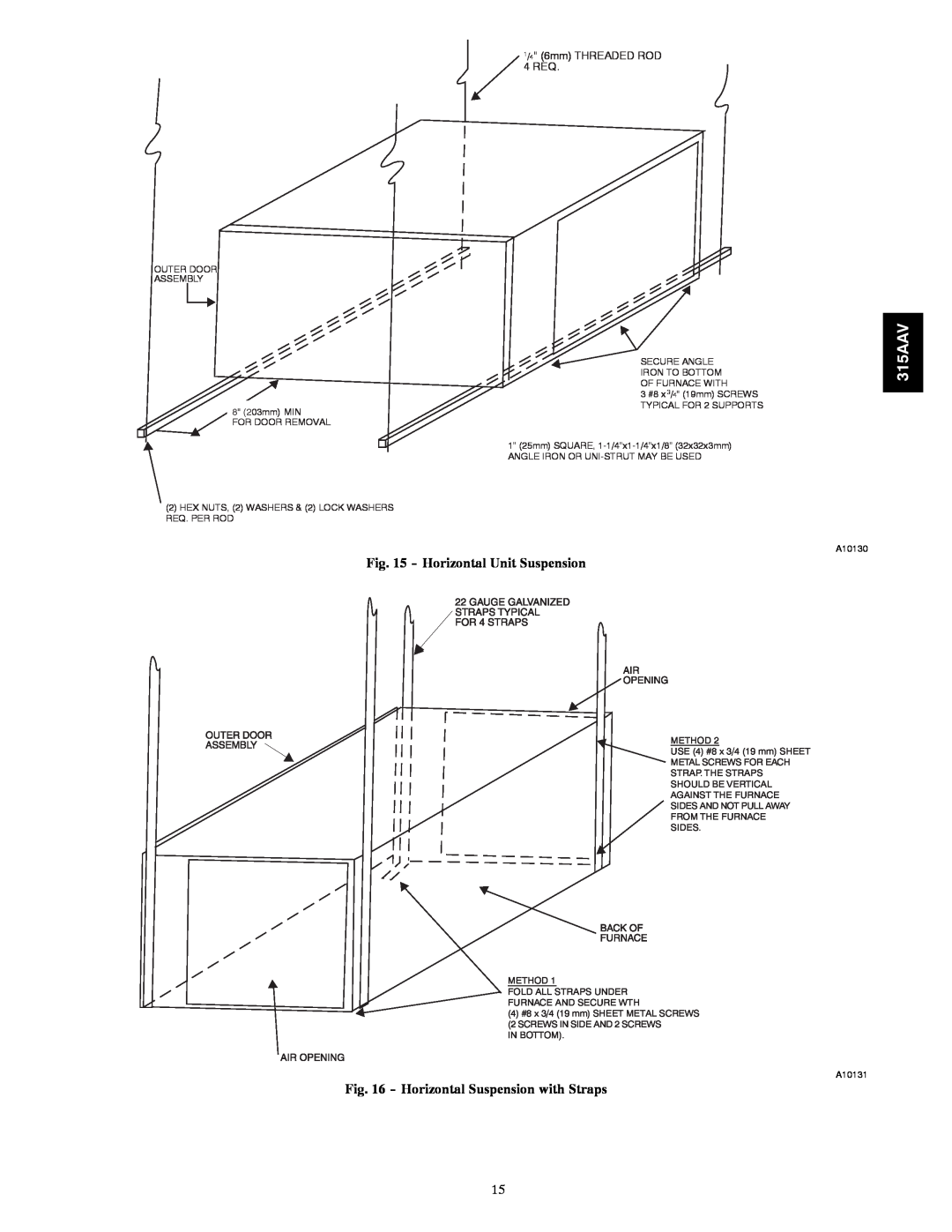 Bryant 315AAV instruction manual Horizontal Unit Suspension, Horizontal Suspension with Straps, 1/4 6mm THREADED ROD 4 REQ 