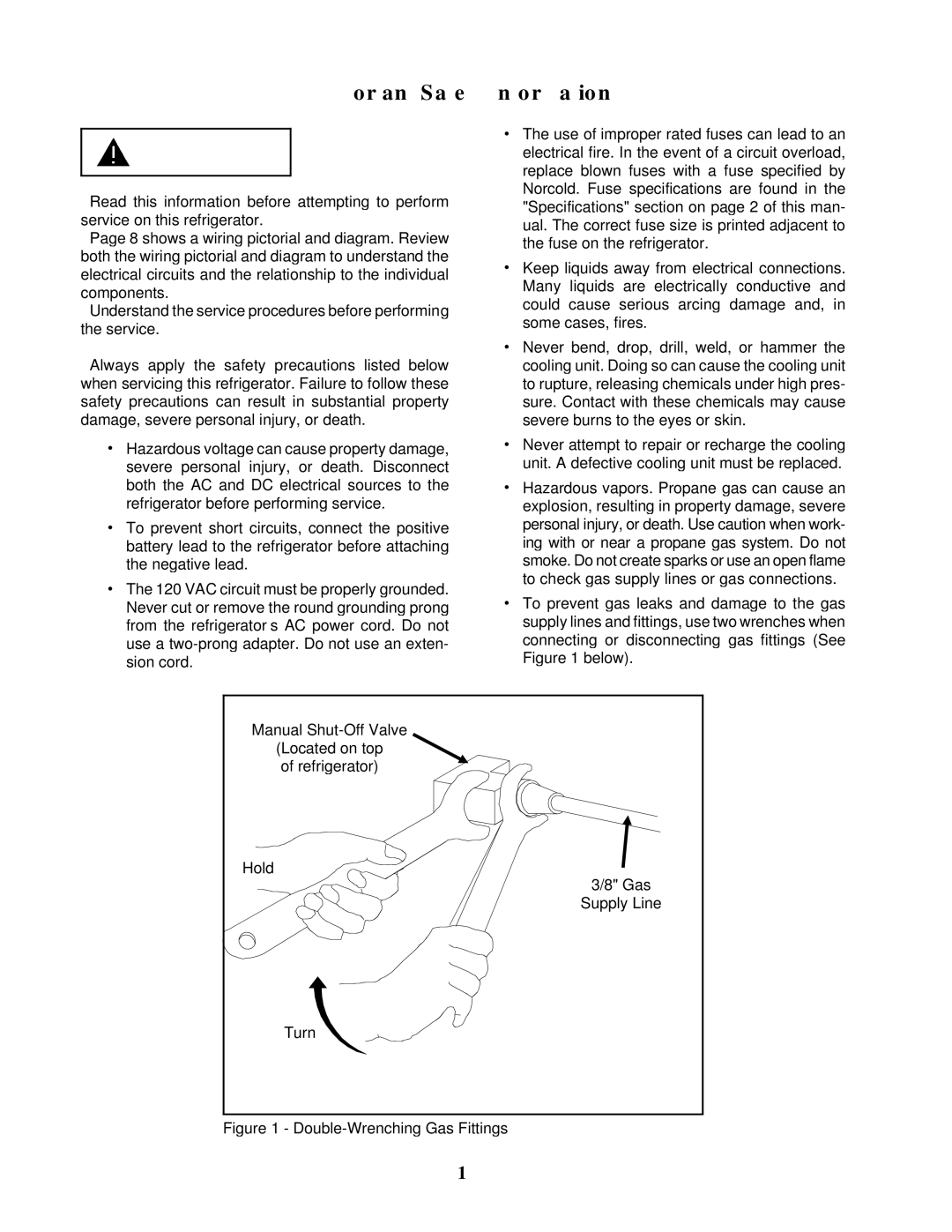 Bryant 3163 service manual Important Safety Information, Double-Wrenching Gas Fittings 