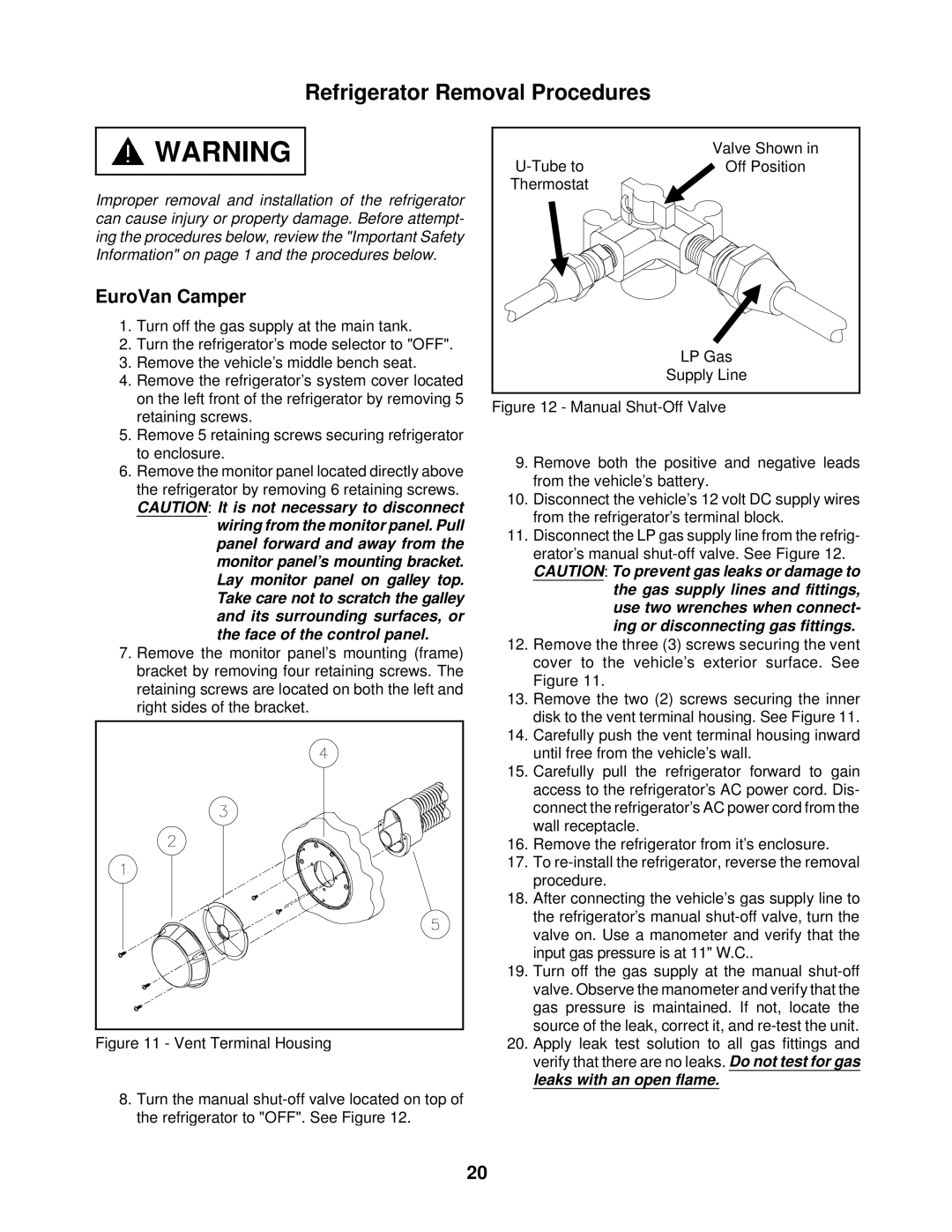 Bryant 3163 service manual Refrigerator Removal Procedures, EuroVan Camper 
