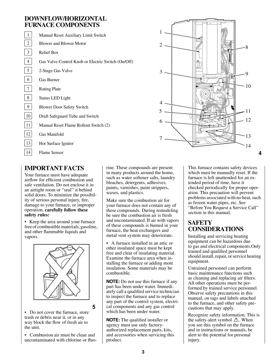 Bryant 330AAV, 331AAV manual Important Facts, DOWNFLOW/HORIZONTAL Furnace Components, Safety Considerations 