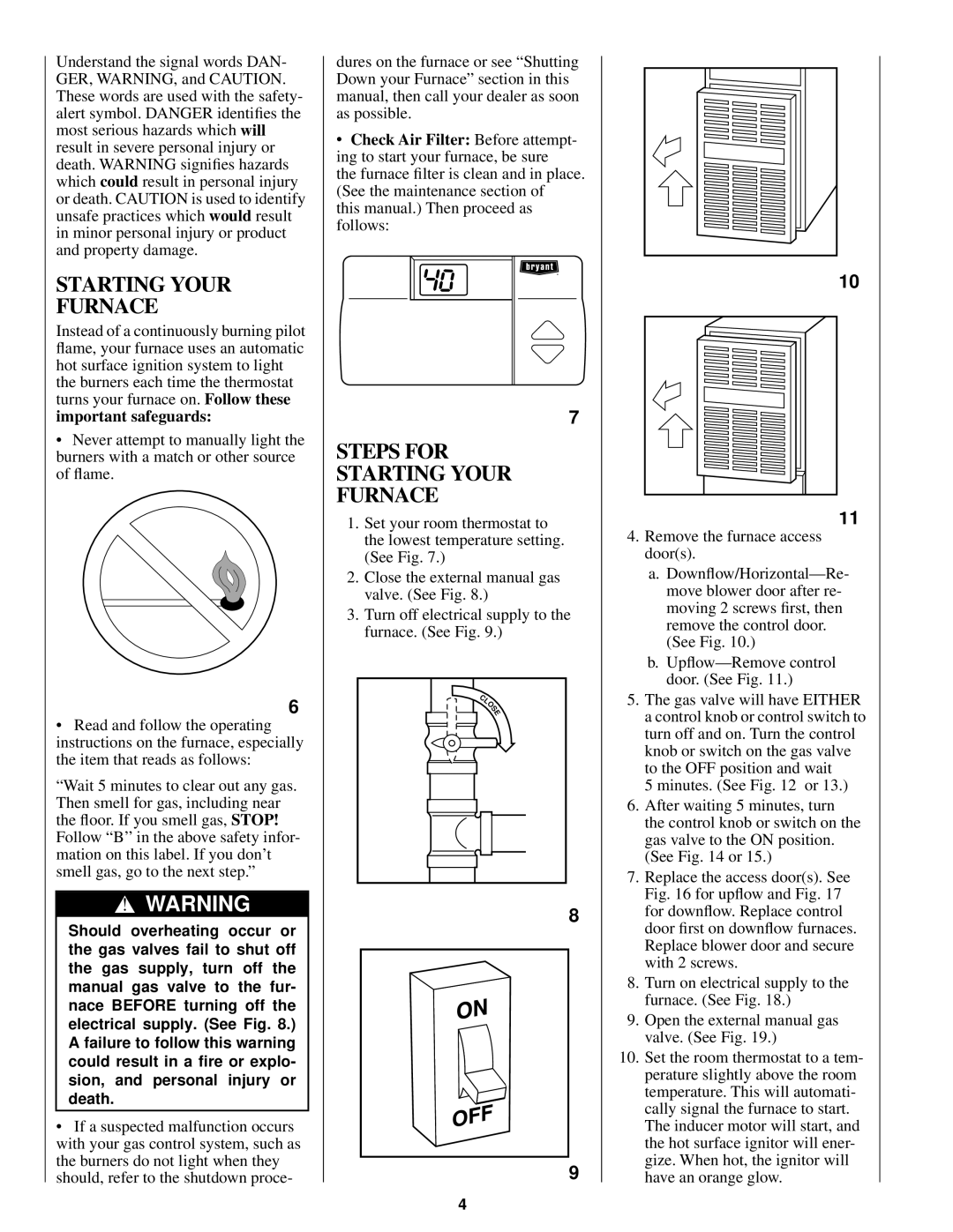 Bryant 331AAV, 330AAV manual Steps for Starting Your Furnace 