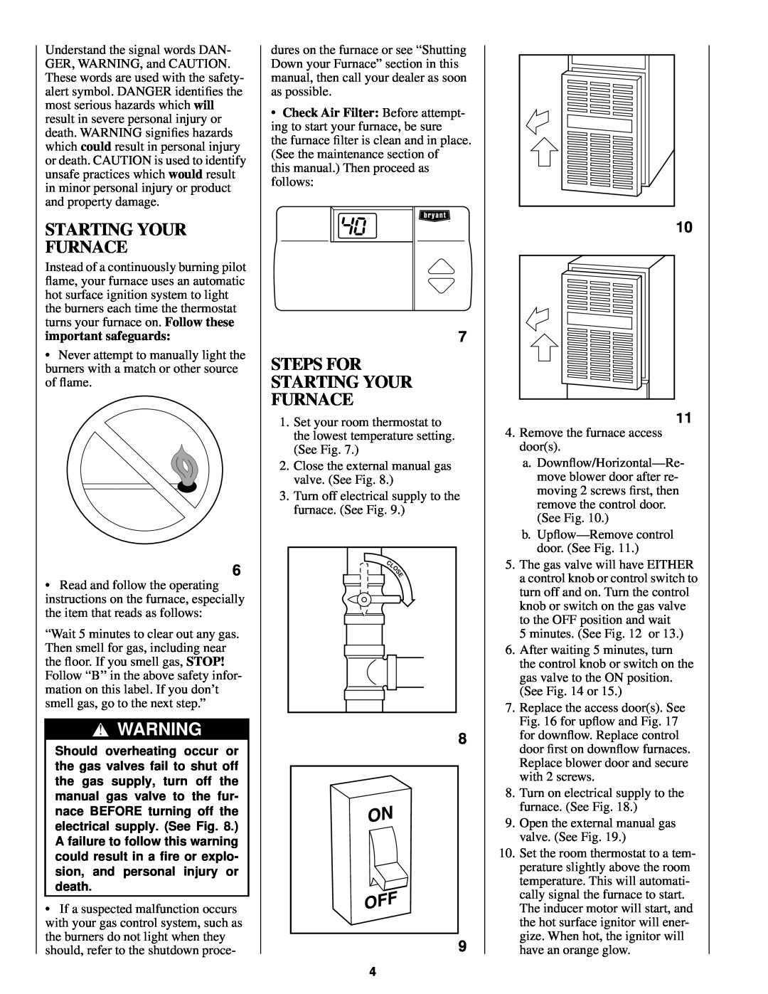 Bryant 331AAV, 330AAV manual Steps For Starting Your Furnace 