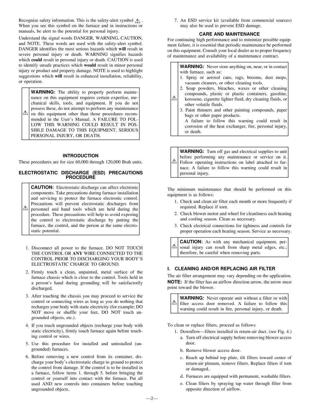 Bryant 331JAV, 330JAV Introduction, Electrostatic Discharge ESD Precautions Procedure, Care and Maintenance 