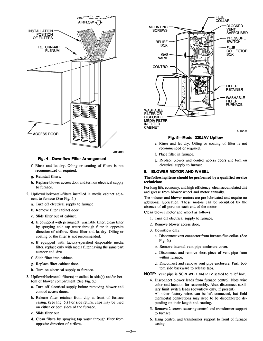 Bryant 331JAV instruction manual DownflowFilter Arrangement, Model330JAV Upflow, Ii. Blower Motor And Wheel 
