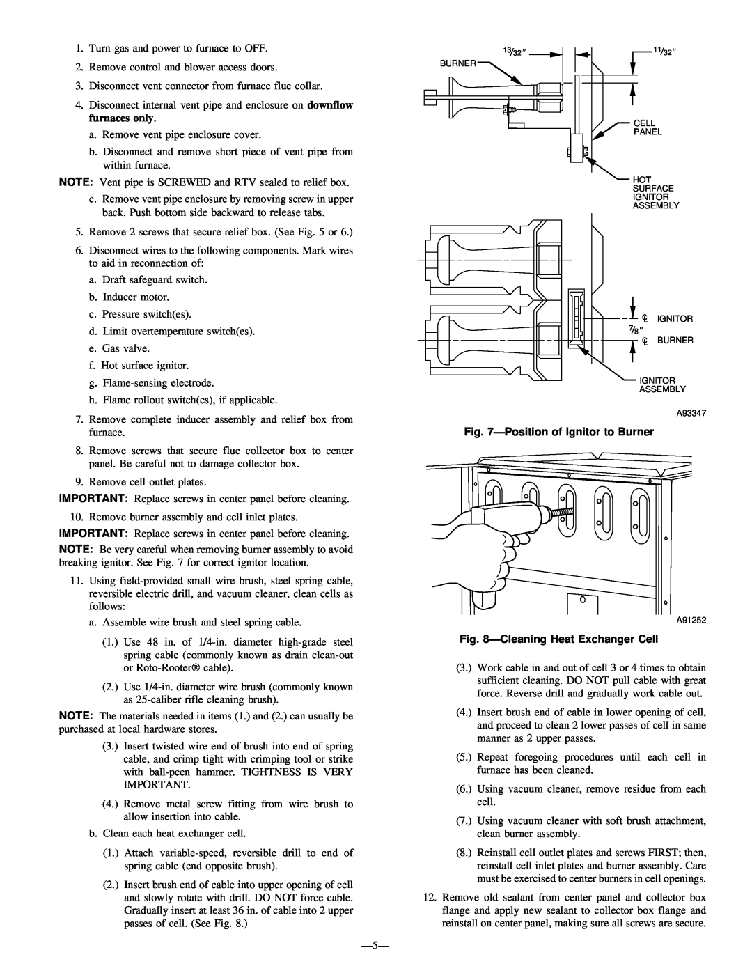 Bryant 330JAV, 331JAV instruction manual Positionof Ignitor to Burner, CleaningHeat Exchanger Cell 