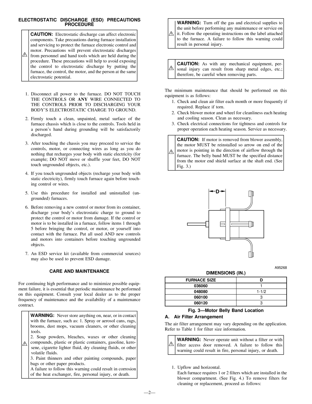 Bryant 333BAV instruction manual Electrostatic Discharge ESD Precautions Procedure, Care and Maintenance, Ð2Ð, Dimensions 