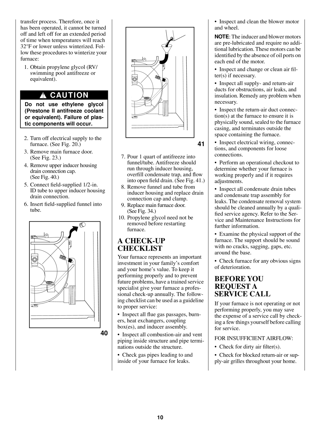 Bryant 340MAV manual CHECK-UP Checklist, Before YOU Request a Service Call, For Insufficient Airflow 