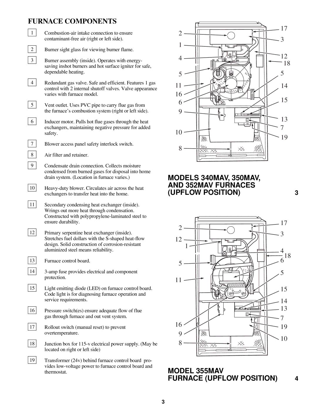 Bryant manual Furnace Components, Models 340MAV, 350MAV 352MAV Furnaces Upflow Position 