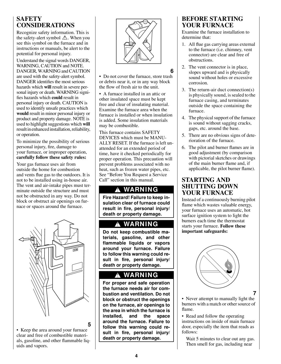 Bryant 340MAV manual Starting and Shutting Down Your Furnace, Safety Considerations 