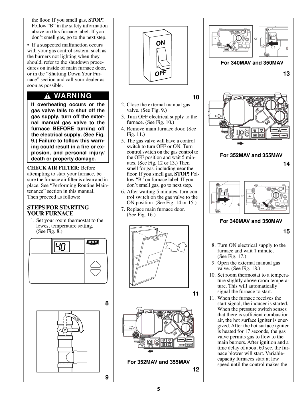 Bryant 340MAV manual Steps for Starting Your Furnace 