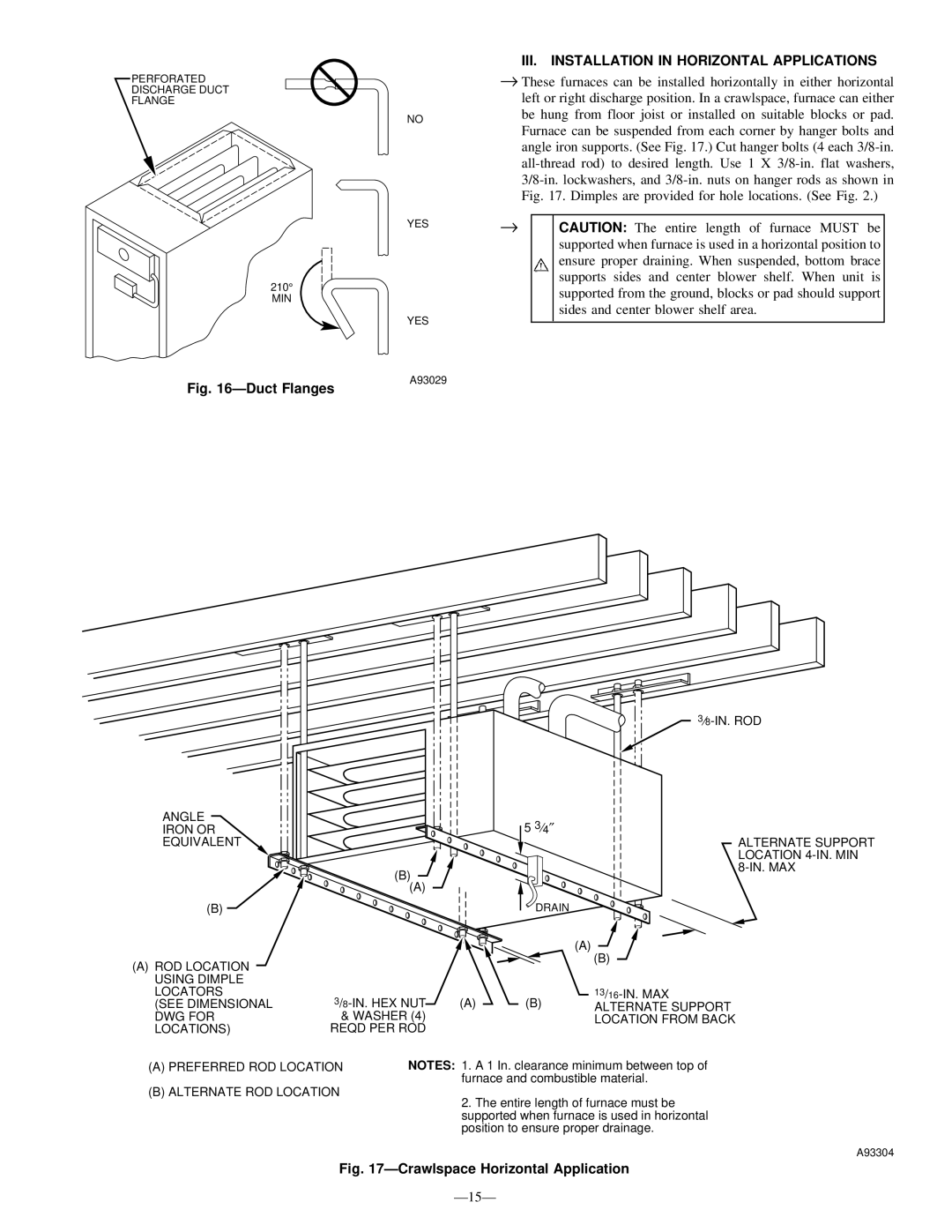 Bryant 340MAV instruction manual III. Installation in Horizontal Applications, ÐDuct Flanges 