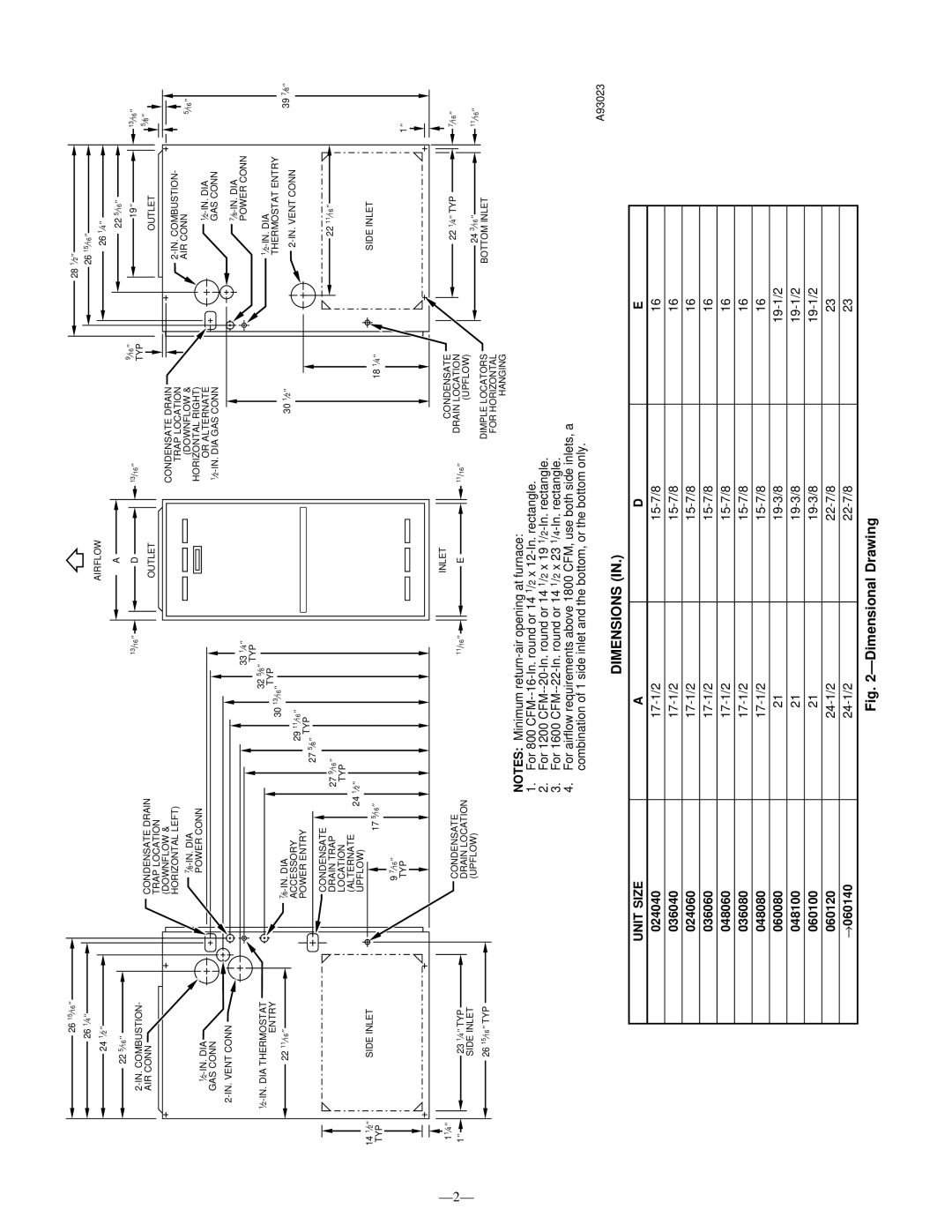 Bryant 340MAV instruction manual Ð2Ð, Dimensions, Unit Size 