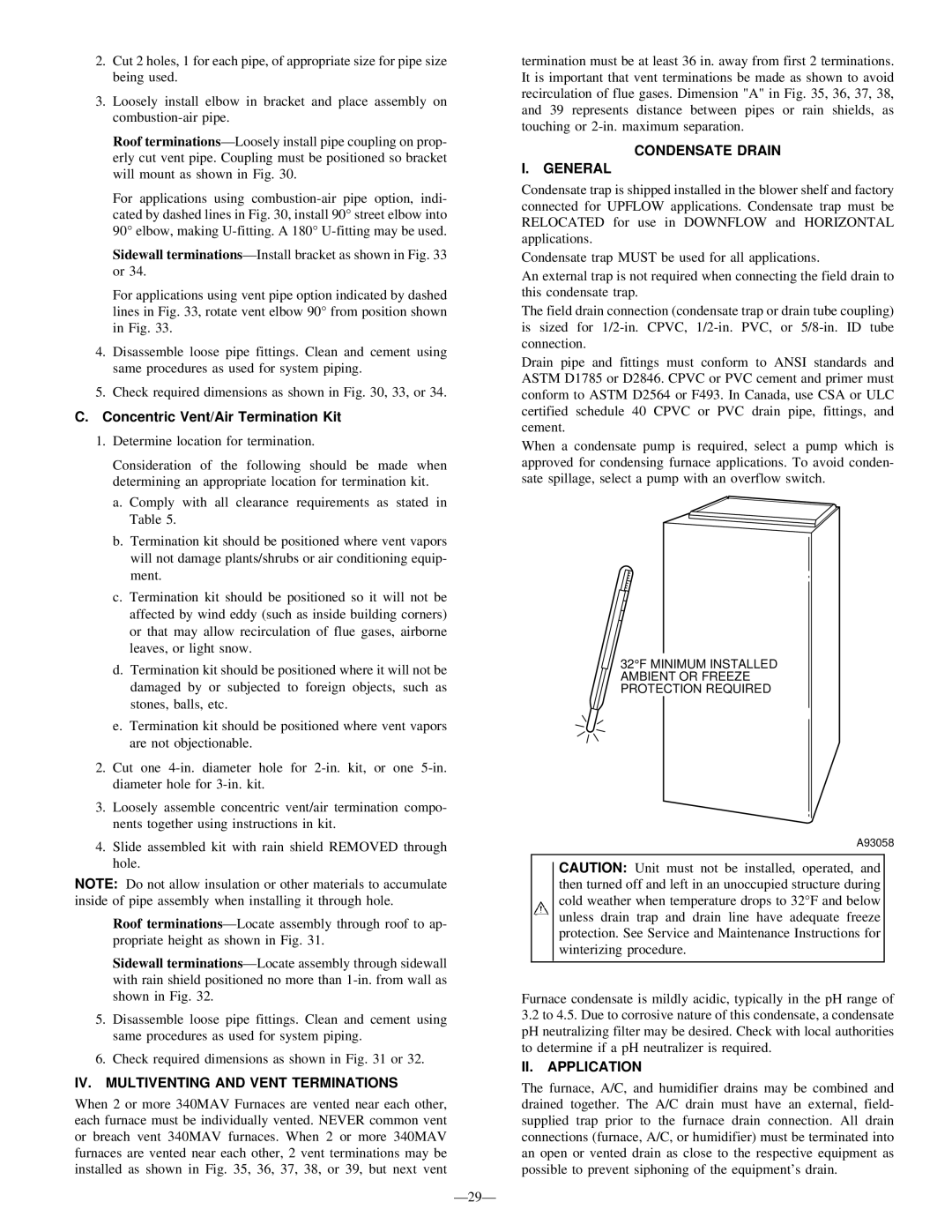 Bryant 340MAV Concentric Vent/Air Termination Kit, IV. Multiventing and Vent Terminations, Condensate Drain General 