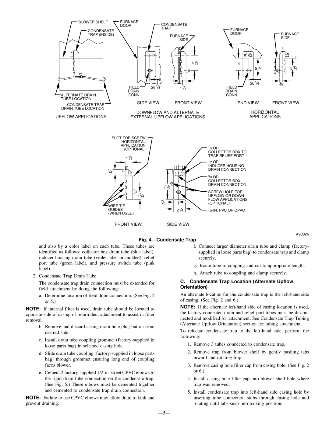 Bryant 340MAV instruction manual Ð5Ð, Condensate Trap Location Alternate Upflow Orientation 