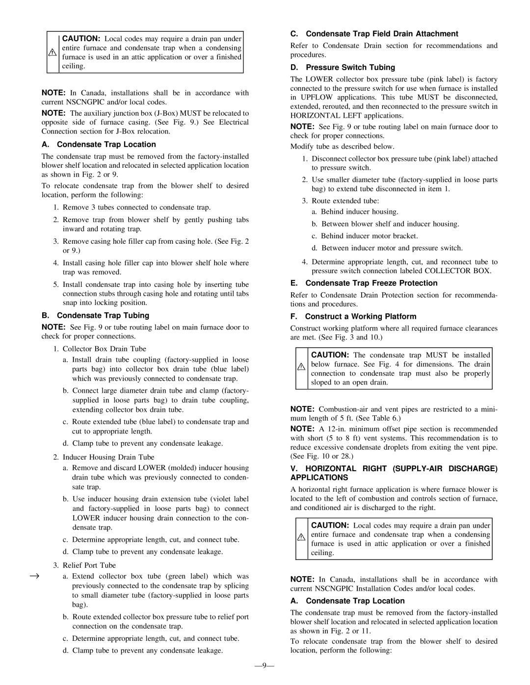 Bryant 340MAV instruction manual Ð9Ð, Construct a Working Platform, Horizontal Right SUPPLY-AIR Discharge Applications 