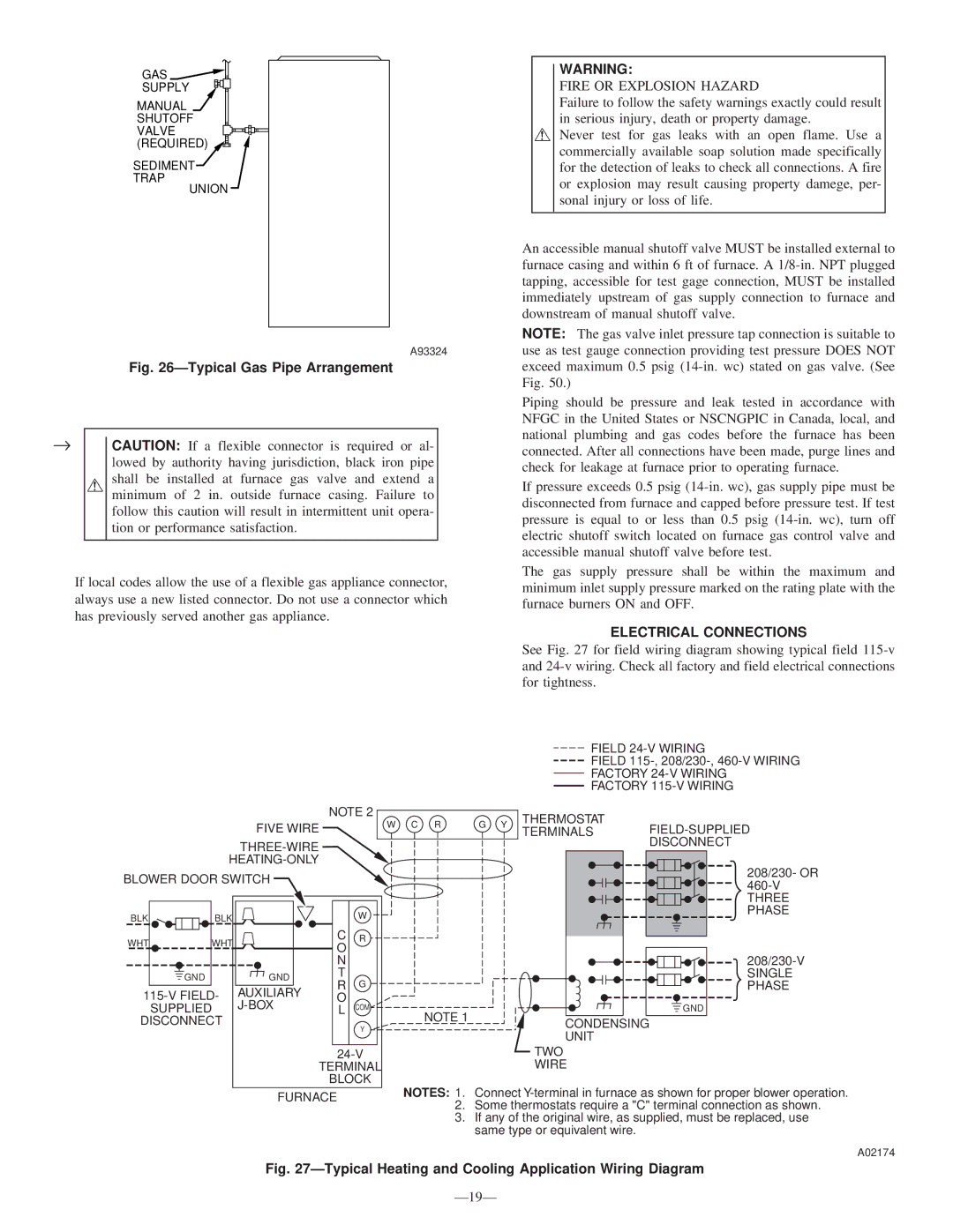 Bryant 340MAV instruction manual Fire or Explosion Hazard, Electrical Connections 