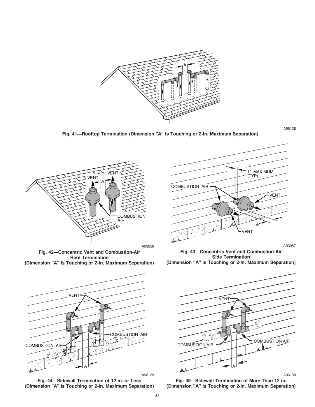 Bryant 340MAV instruction manual Sidewall Termination of 12 in. or Less 