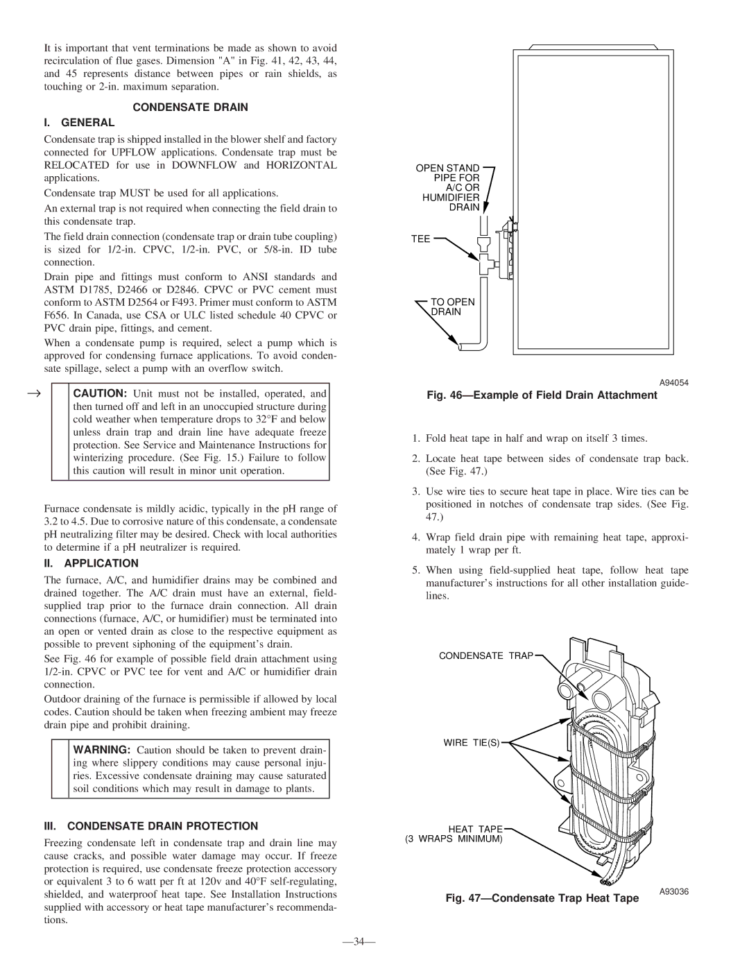 Bryant 340MAV instruction manual Condensate Drain General, II. Application, III. Condensate Drain Protection 