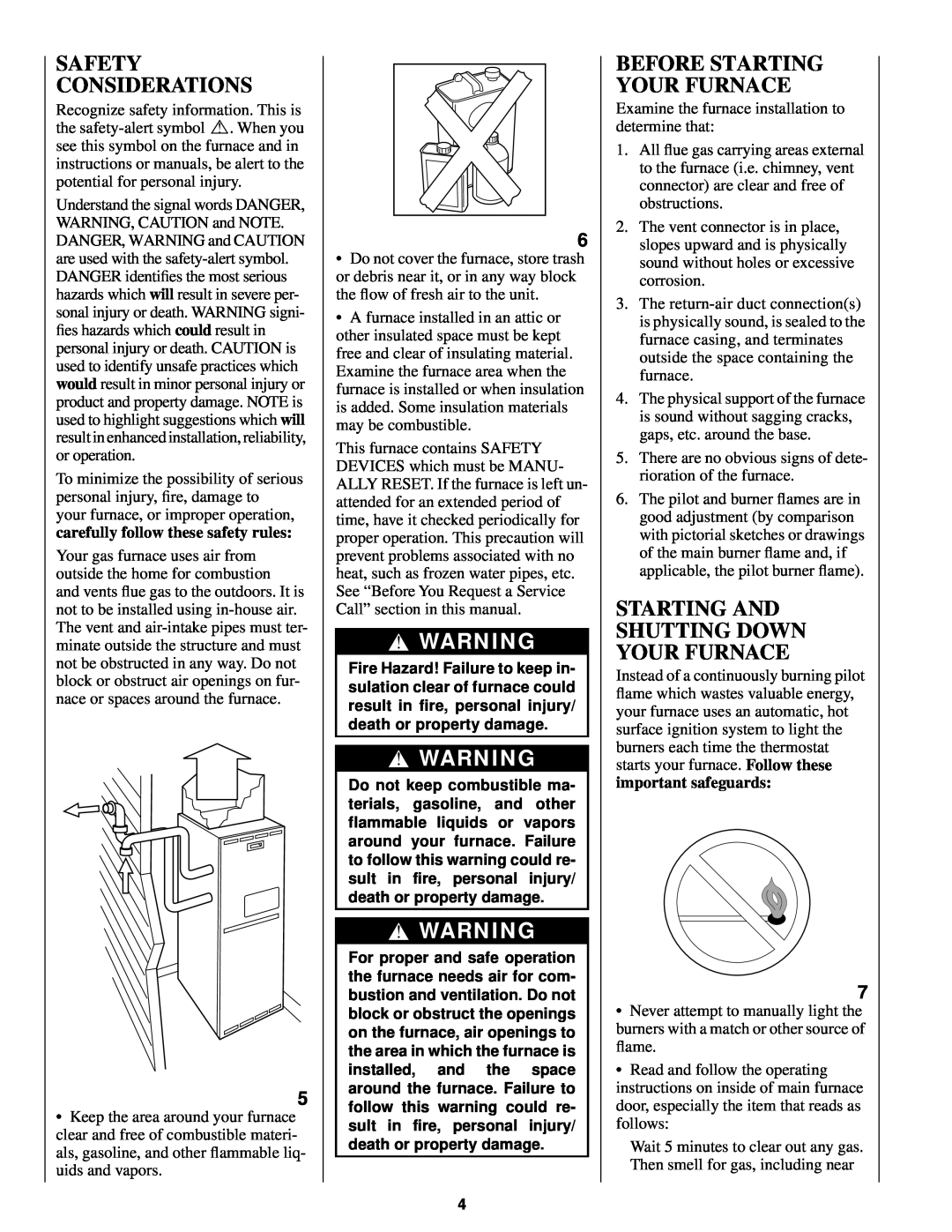 Bryant 340MAV manual Starting And Shutting Down Your Furnace, Safety Considerations, Before Starting Your Furnace 