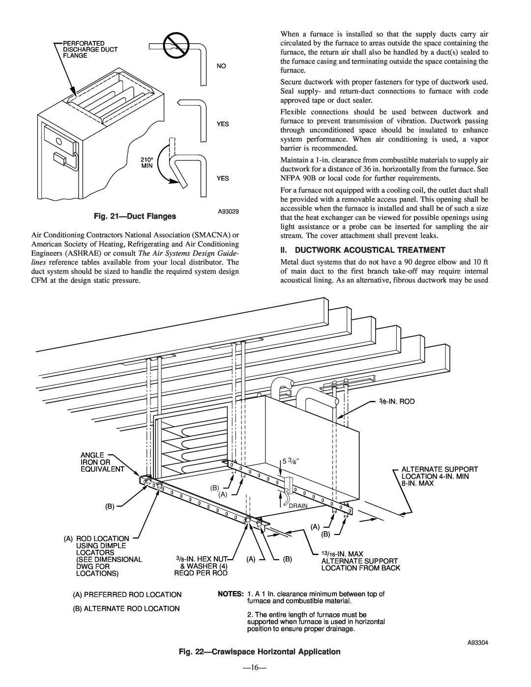 Bryant 340MAV instruction manual DuctFlanges, Ii. Ductwork Acoustical Treatment, CrawlspaceHorizontal Application 