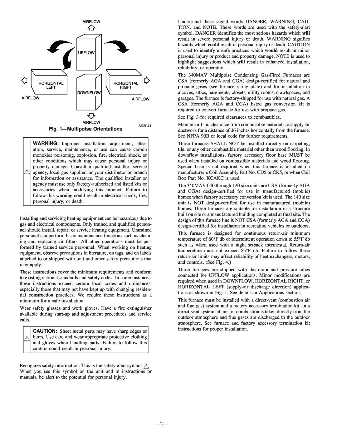 Bryant 340MAV instruction manual MultipoiseOrientations 