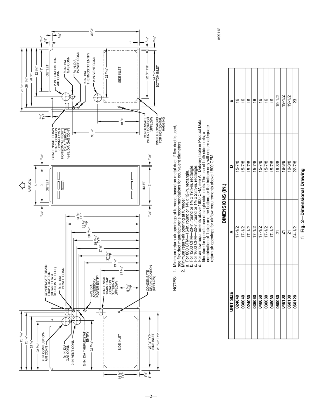 Bryant 345MAV instruction manual Ð2Ð, Dimensions, → ÐDimensional Drawing, Unit Size 