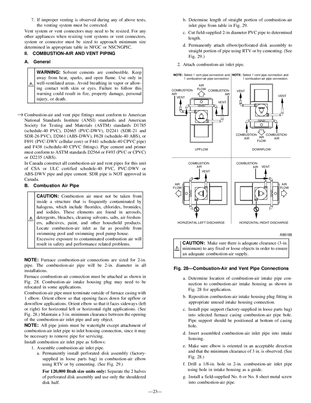 Bryant 345MAV instruction manual II. COMBUSTION-AIR and Vent Piping, General, Combustion Air Pipe 