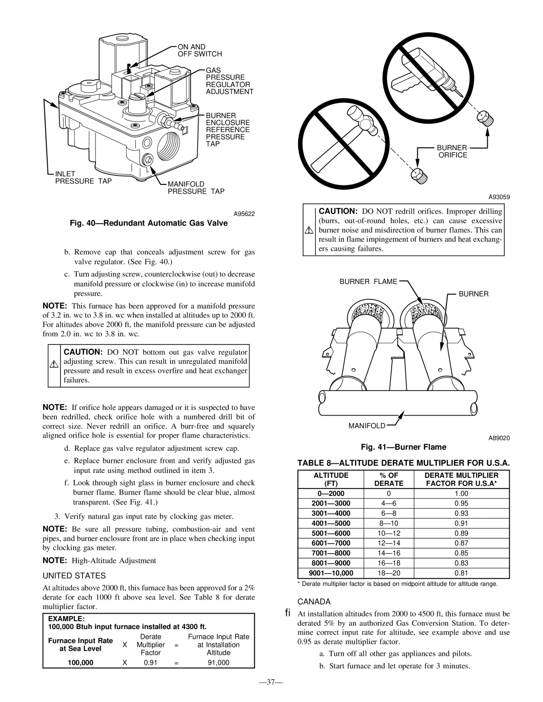 Bryant 345MAV Ðaltitude Derate Multiplier for U.S.A, Example, Altitude Derate Multiplier Factor for U.S.A 