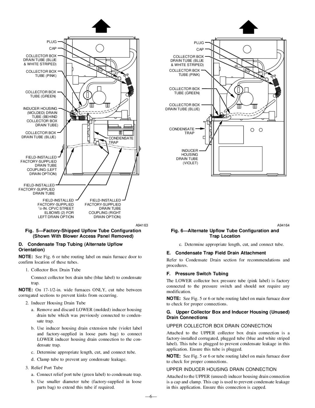 Bryant 345MAV instruction manual Ð6Ð, Condensate Trap Field Drain Attachment, Pressure Switch Tubing 