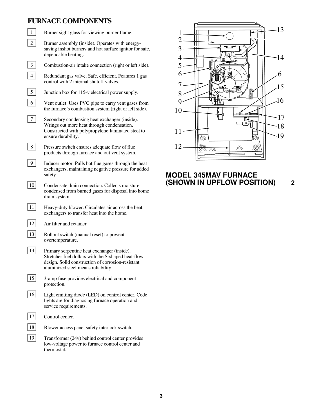 Bryant manual Furnace Components, Model 345MAV Furnace Shown in Upflow Position 