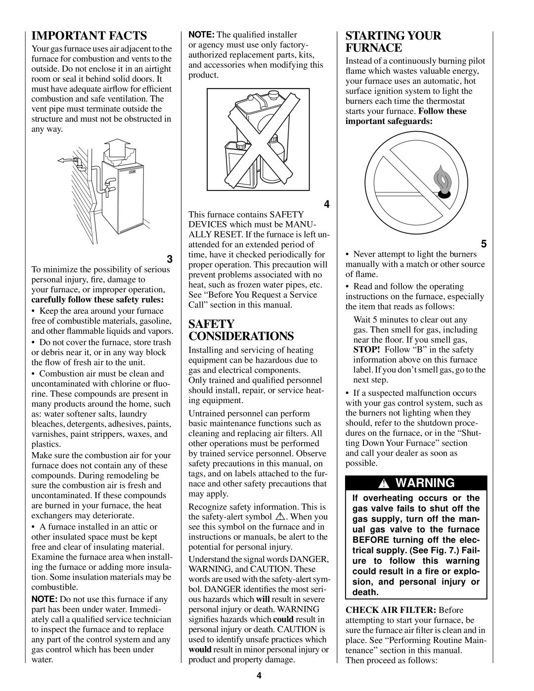 Bryant 345MAV manual Important Facts, Safety Considerations, Starting Your Furnace 