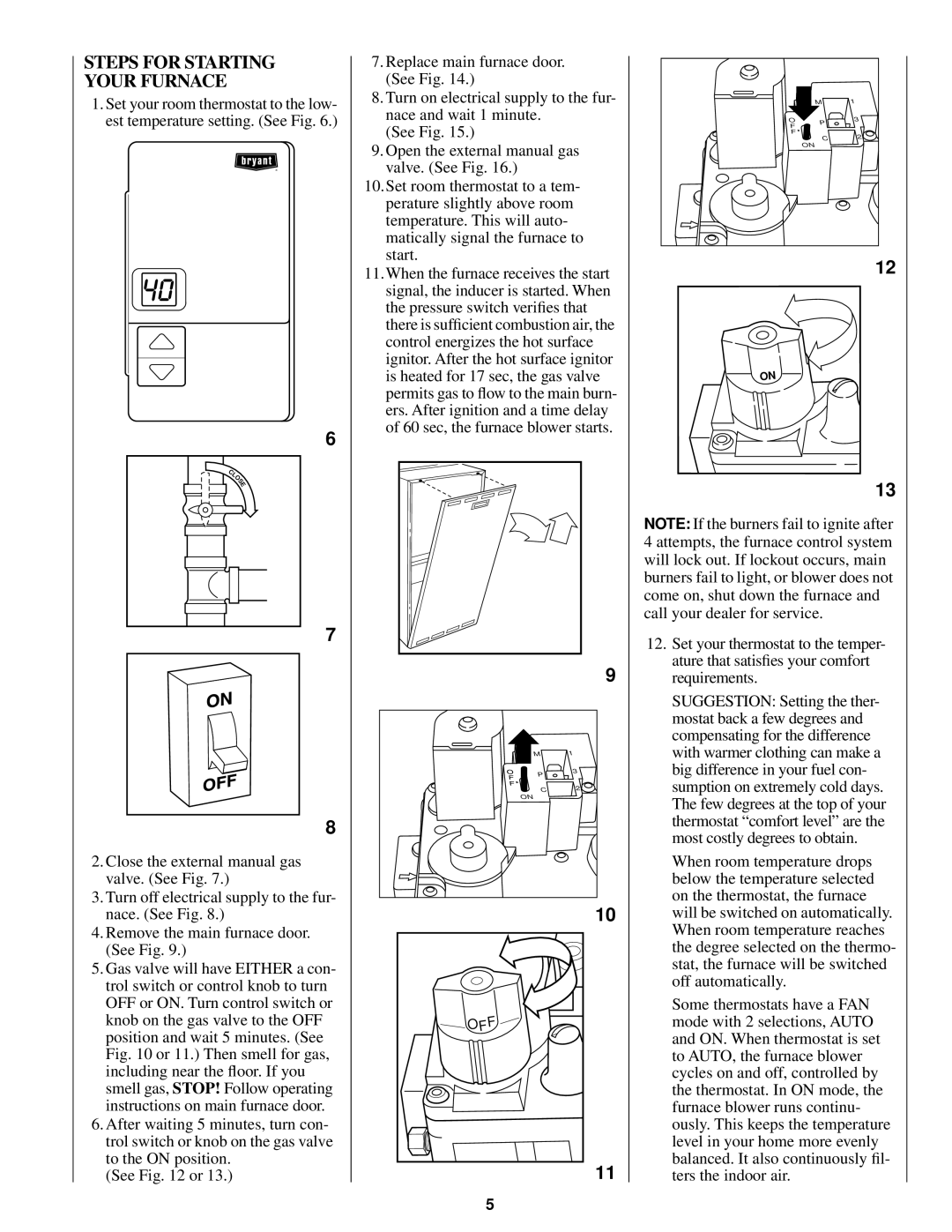 Bryant 345MAV manual Steps for Starting Your Furnace 