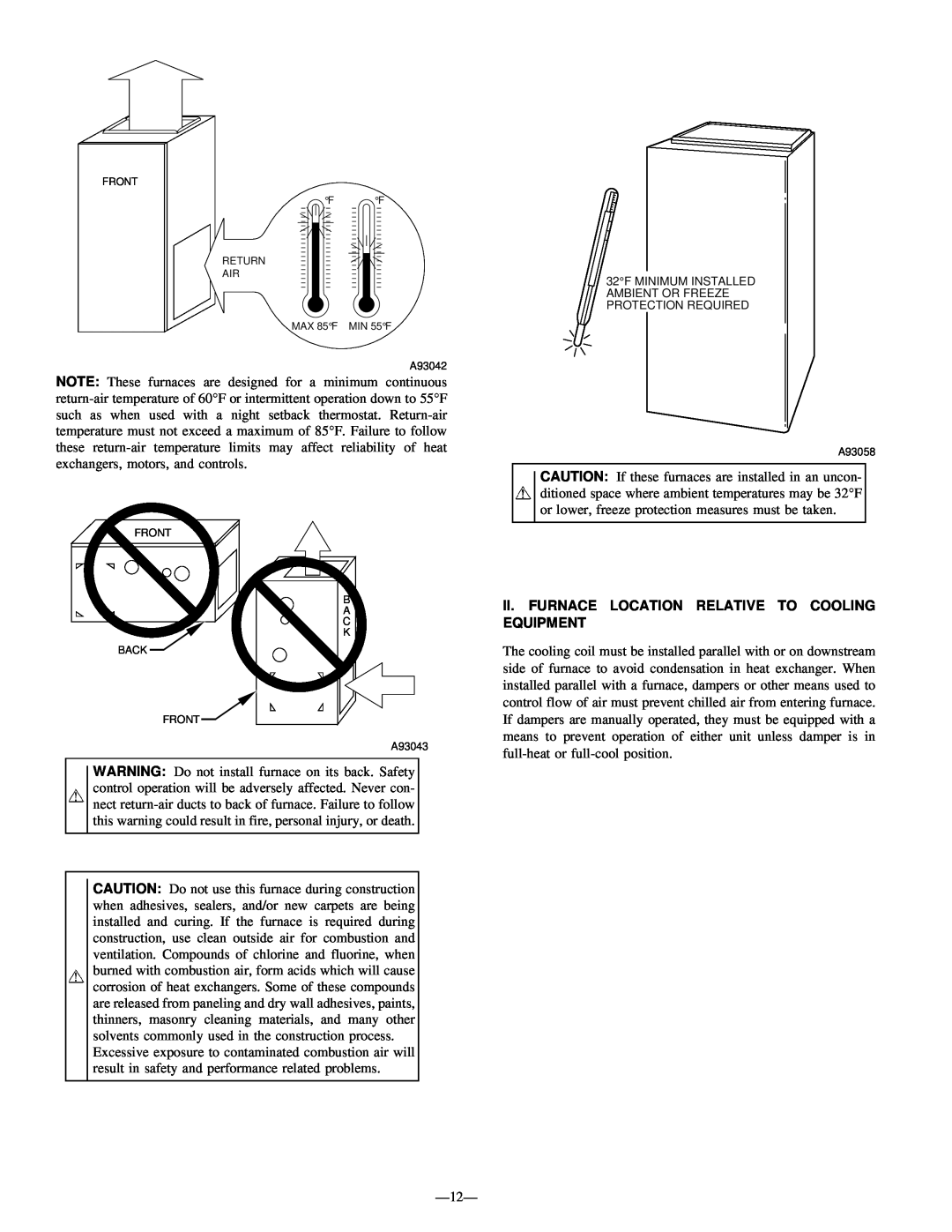 Bryant 345MAV instruction manual Ii.Furnace Location Relative To Cooling Equipment 