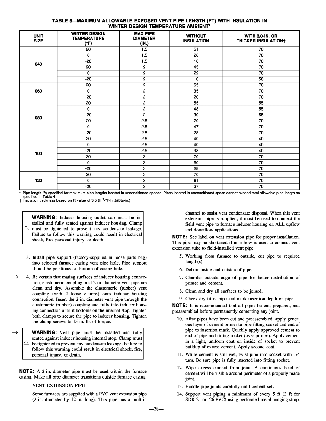 Bryant 345MAV instruction manual Winter Design Temperature Ambient 