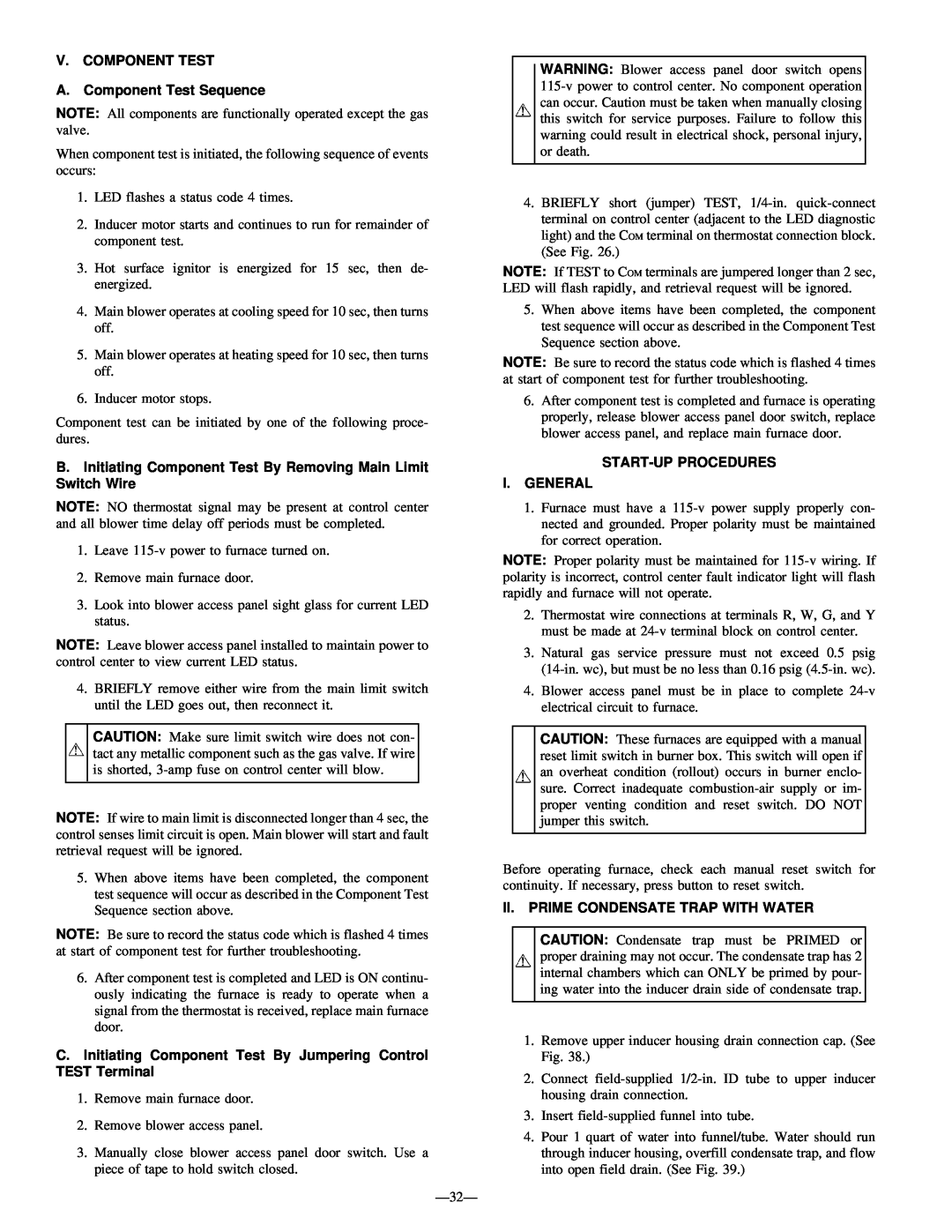 Bryant 345MAV instruction manual V.COMPONENT TEST A.Component Test Sequence, Start-Upprocedures I.General 