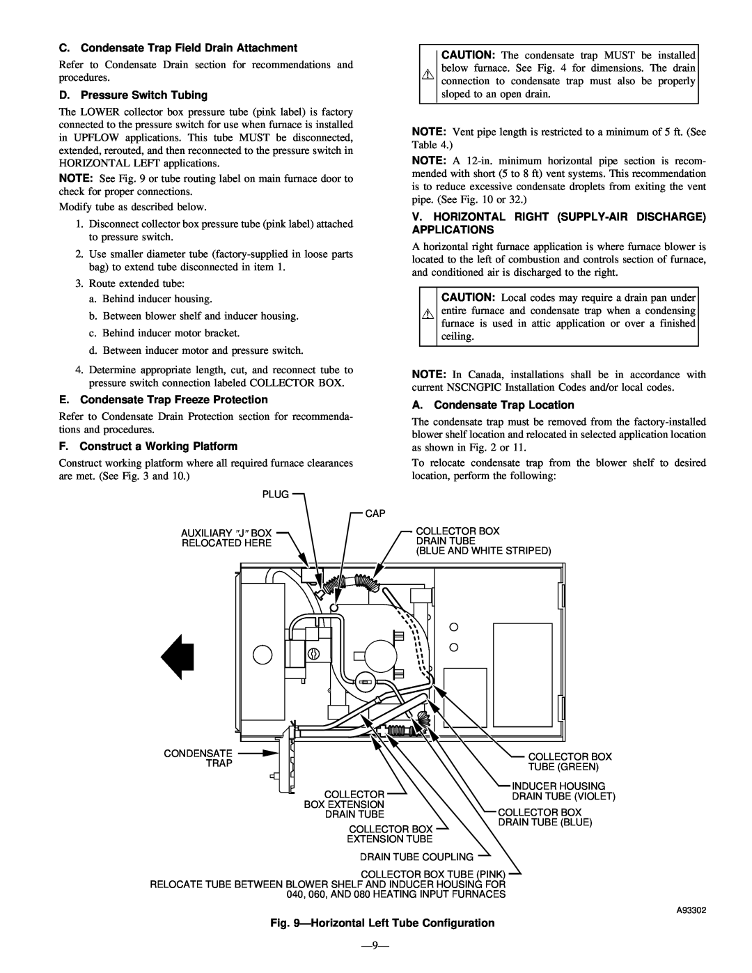 Bryant 345MAV E.Condensate Trap Freeze Protection, F.Construct a Working Platform, ÐHorizontal Left Tube Configuration 