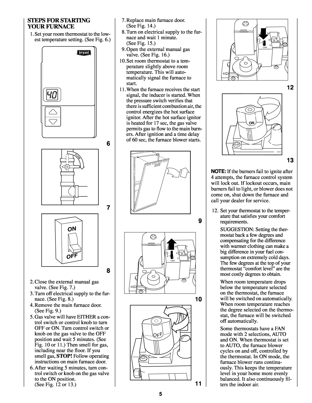 Bryant 345MAV manual Steps For Starting Your Furnace 