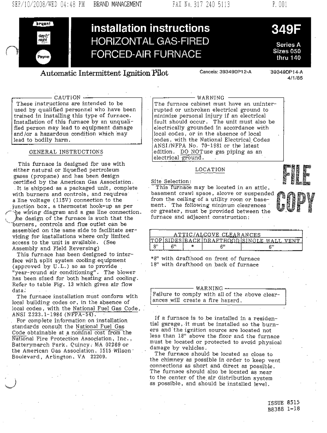 Bryant 349F manual 