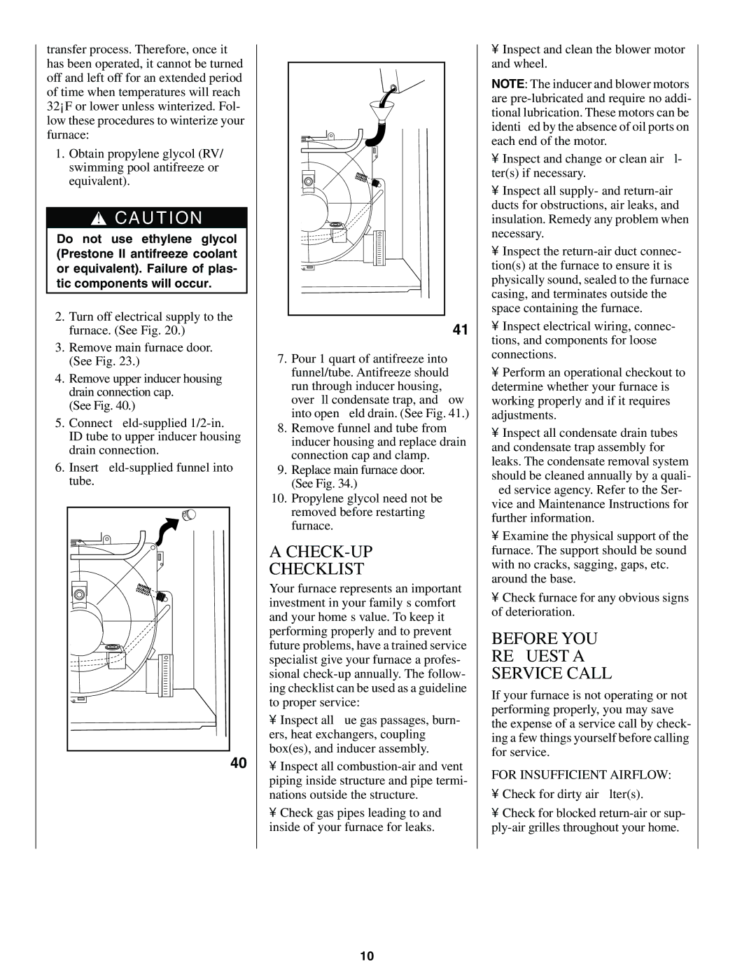 Bryant 355MAV, 350MAV, 352MAV manual CHECK-UP Checklist, Before YOU Request a Service Call, For Insufficient Airflow 