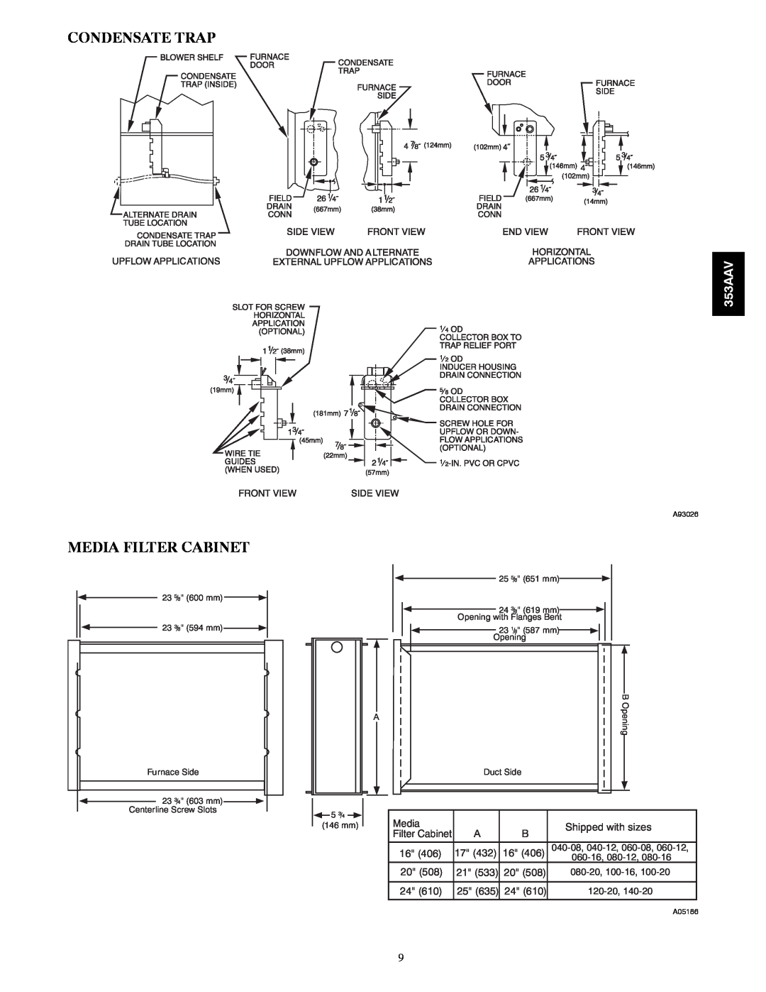 Bryant 353AAV manual Condensate Trap, Media Filter Cabinet 