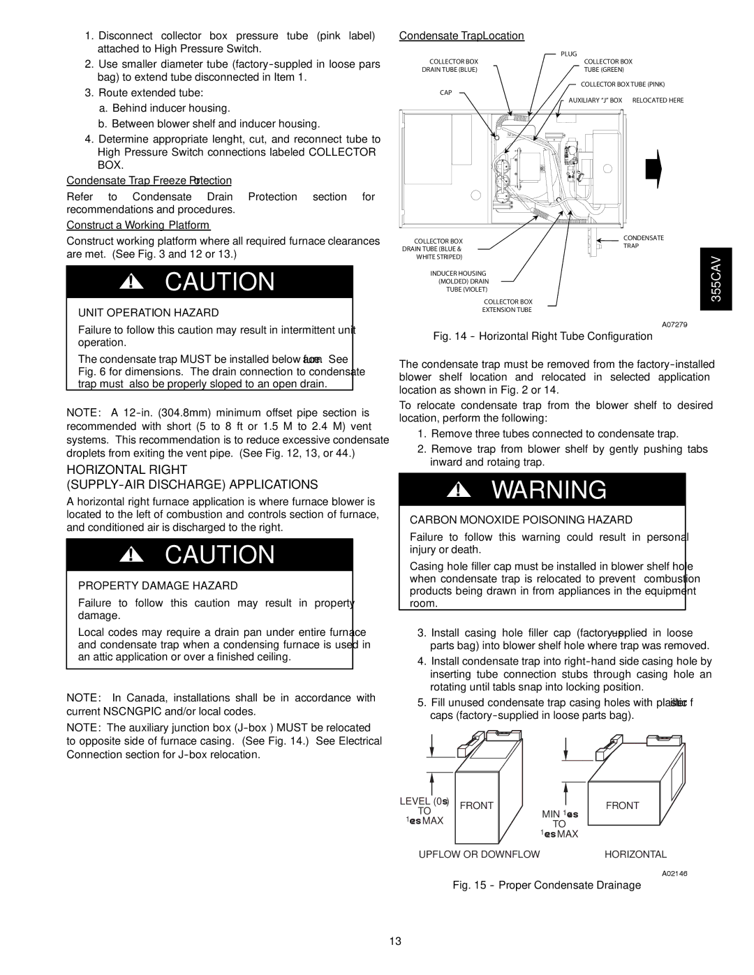 Bryant 355CAV Horizontal Right SUPPLY-AIR Discharge Applications, Construct a Working Platform, Unit Operation Hazard 