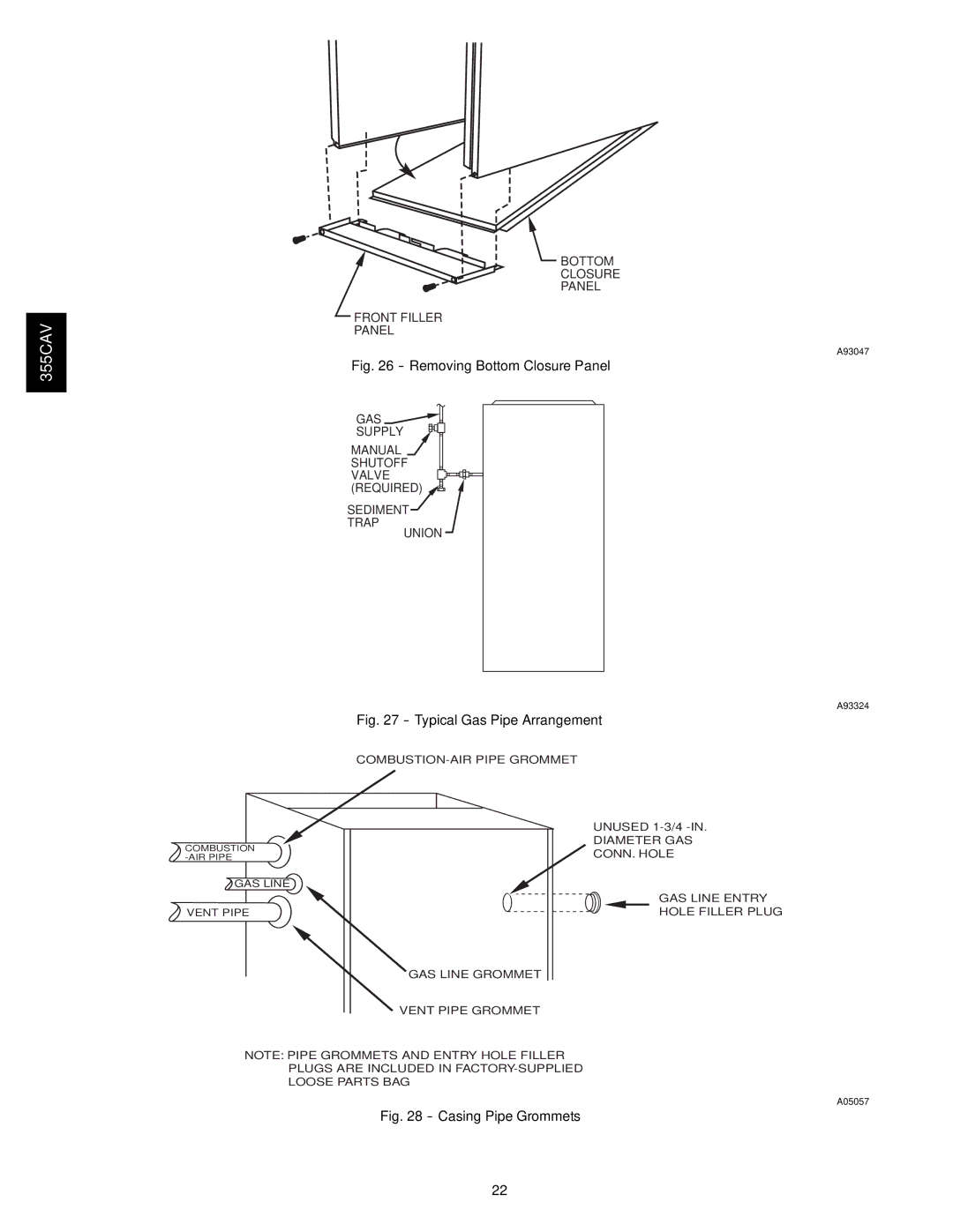 Bryant 355CAV installation instructions Removing Bottom Closure Panel 