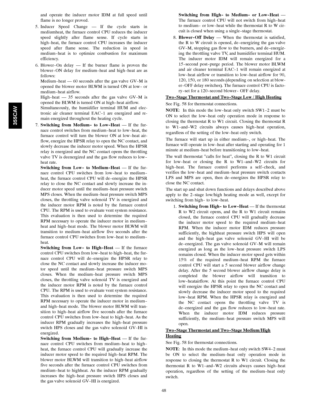 Bryant 355CAV installation instructions Two-Stage Thermostat and Two-Stage Low / High Heating 