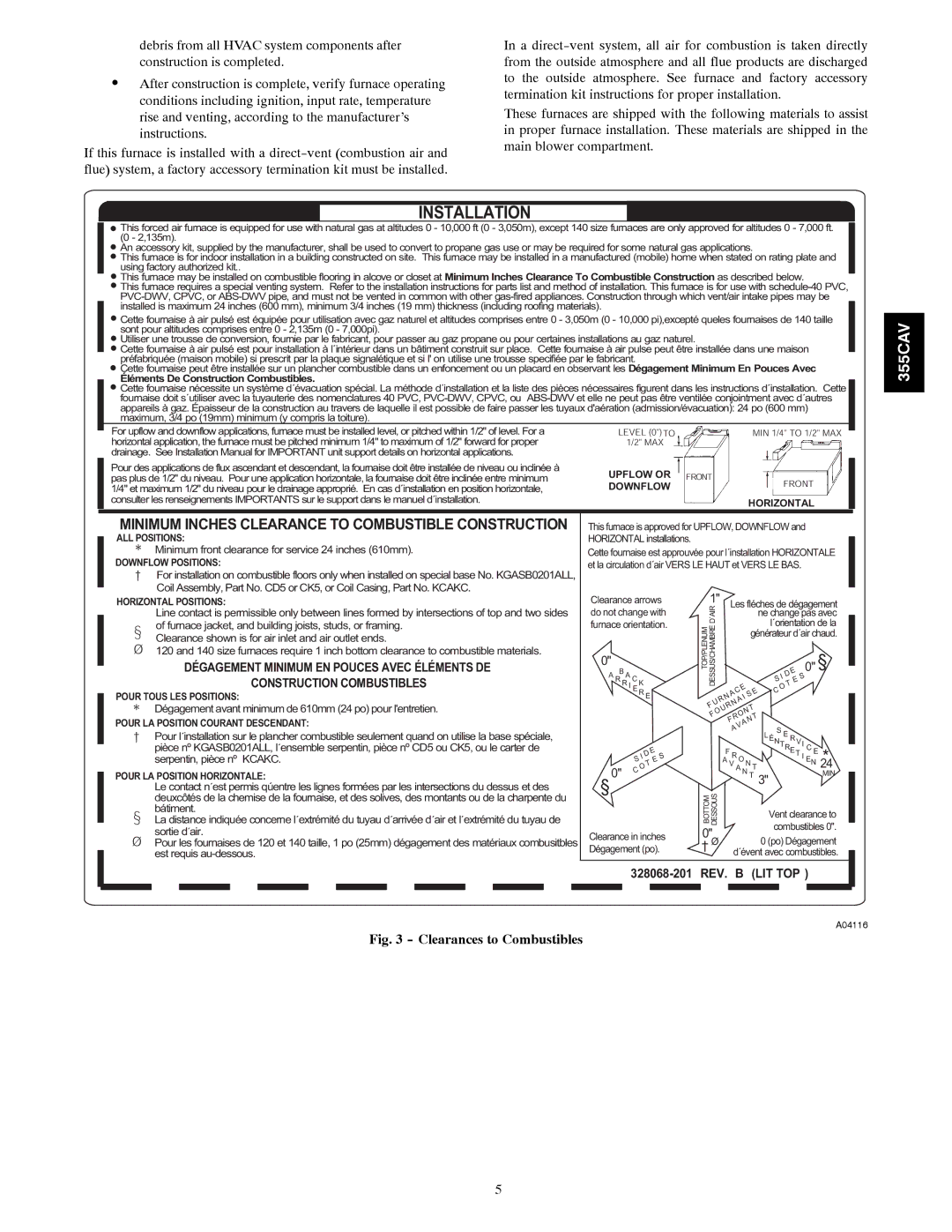 Bryant 355CAV installation instructions Installation 