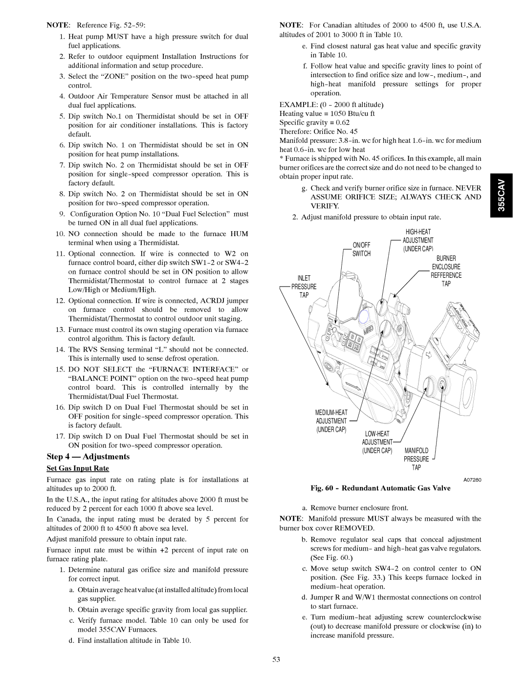 Bryant 355CAV installation instructions Set Gas Input Rate, Redundant Automatic Gas Valve 