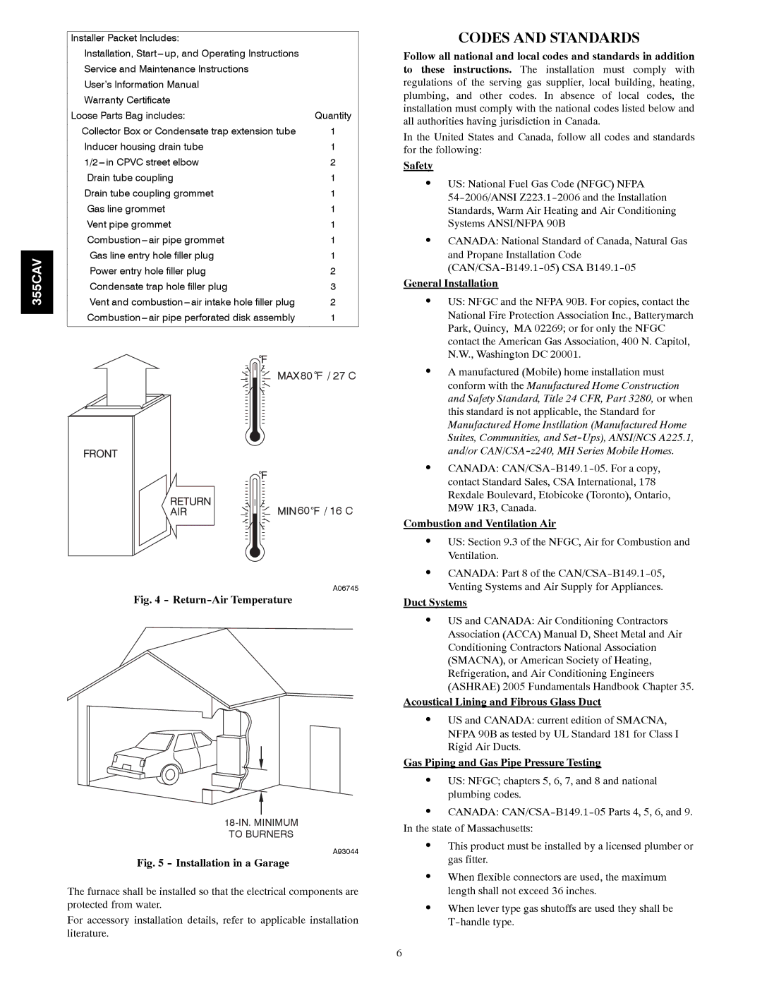 Bryant 355CAV installation instructions Codes and Standards 