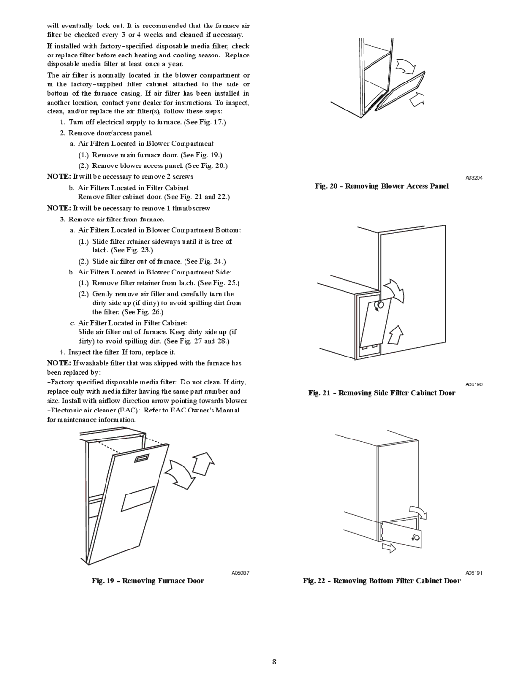 Bryant 355CAV owner manual Removing Furnace Door 