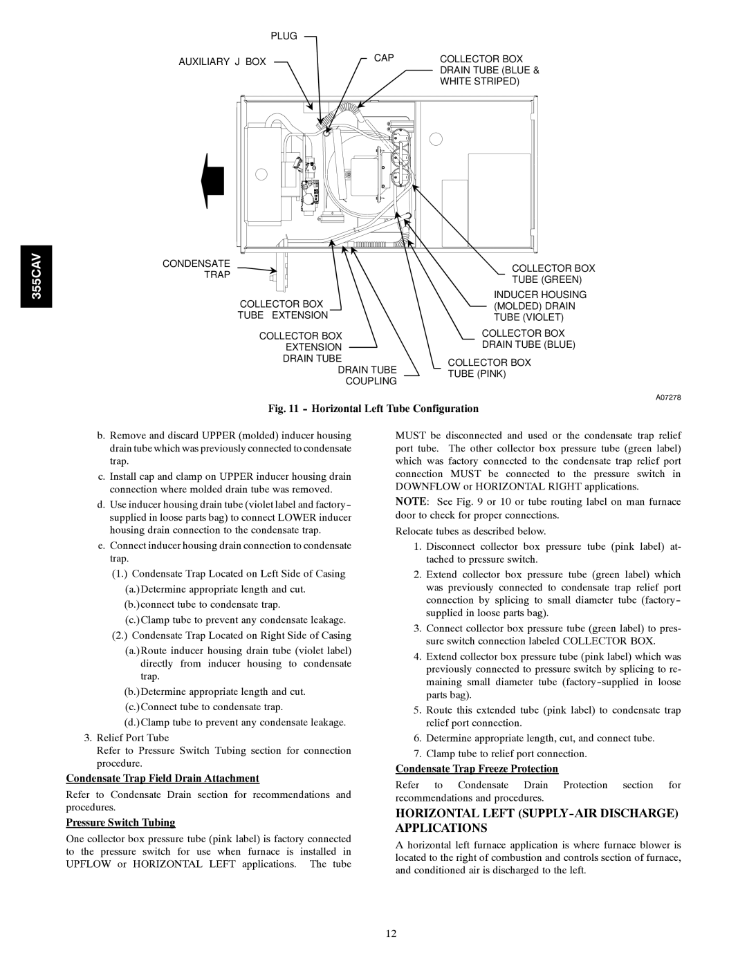 Bryant 355CAV Horizontal Left SUPPLY-AIR Discharge Applications, Horizontal Left Tube Configuration 