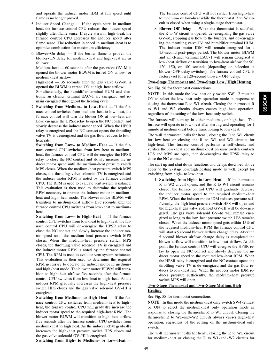 Bryant 355CAV installation instructions Two-Stage Thermostat and Two-Stage Low / High Heating 