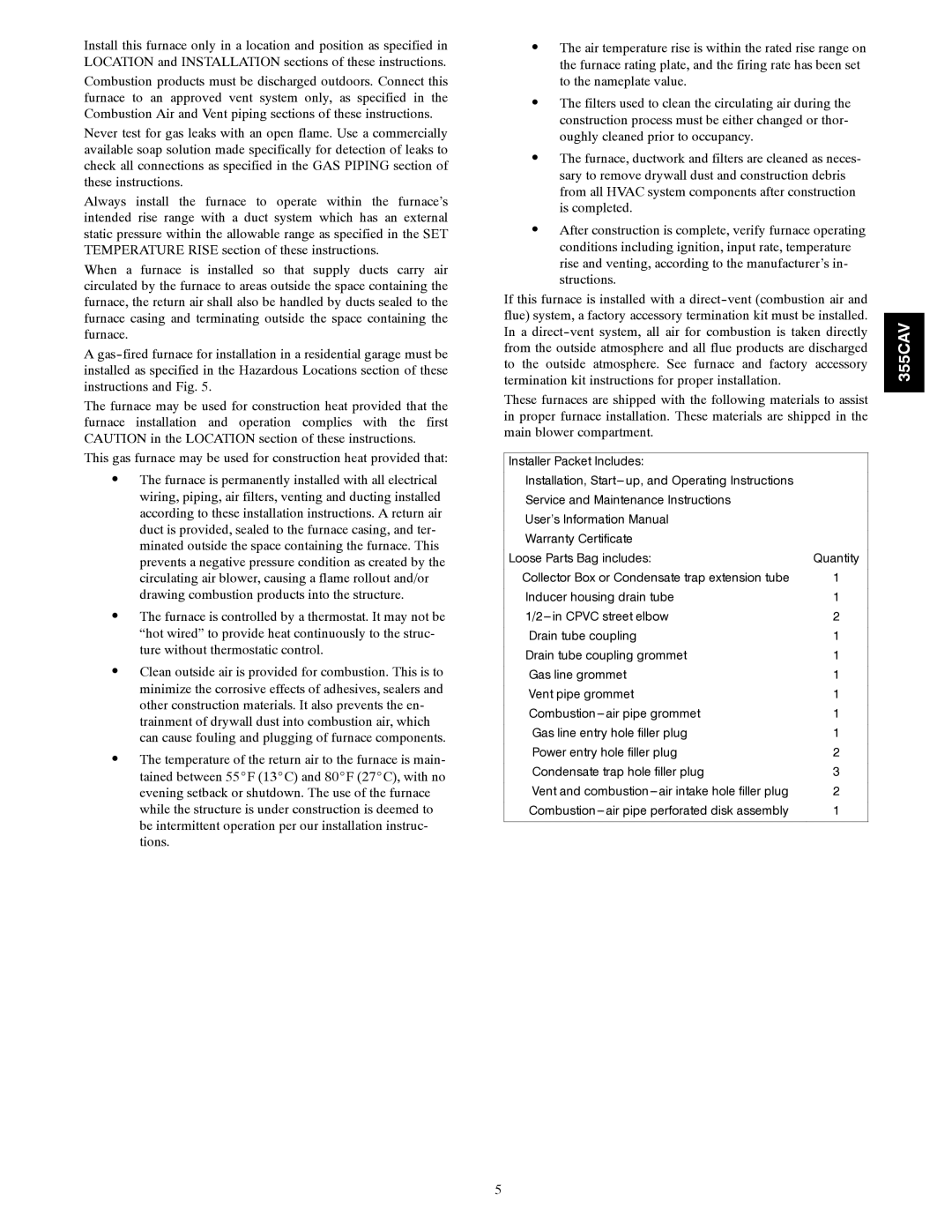 Bryant 355CAV installation instructions 